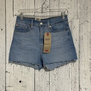 Levi's Women's High-Rise Slim Throw Hip  Shorts Size 28  Medium Wash Raw Hem NWT